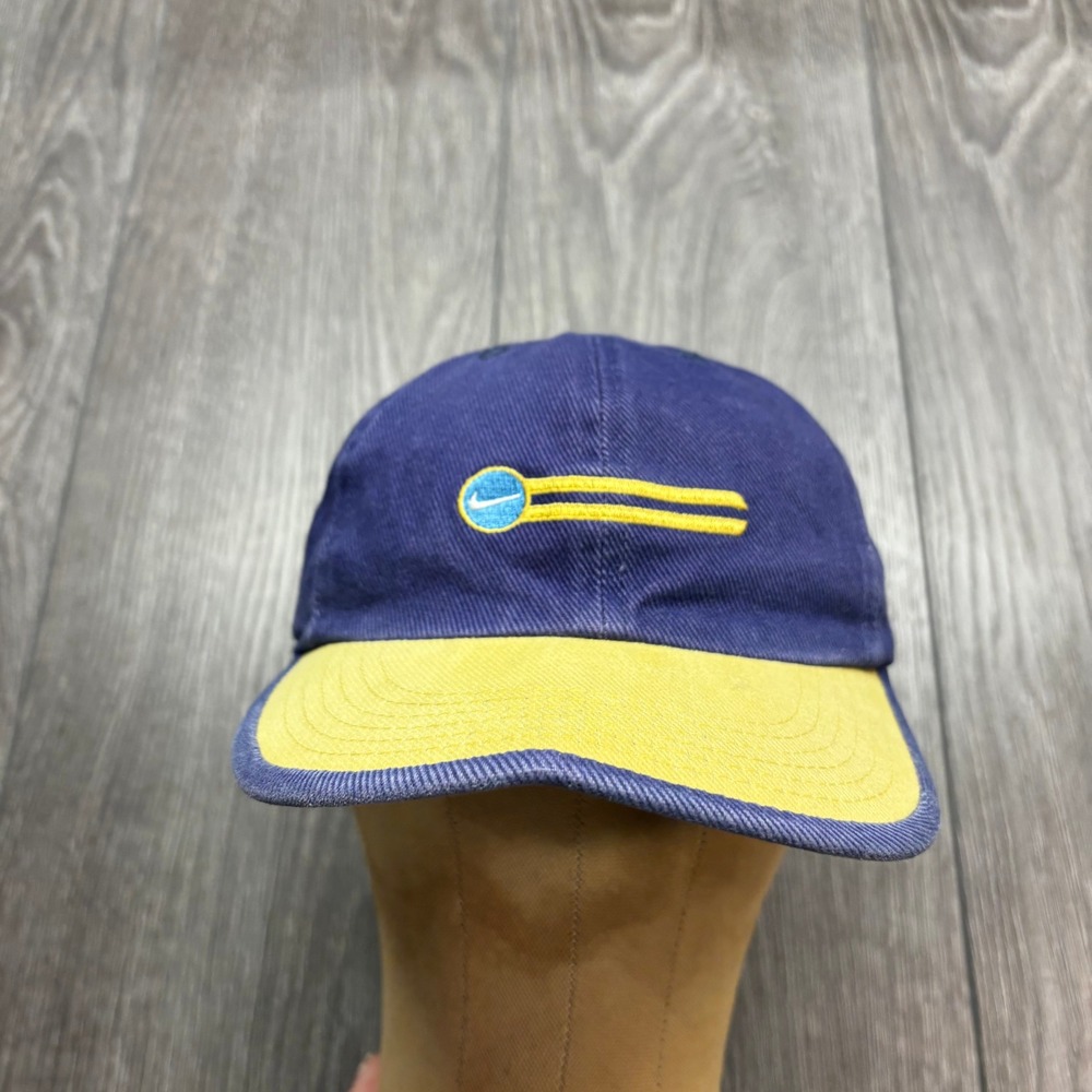 Vintage Nike Snapback Hat Purple Yellow Two Tone Embroidered Swoosh Logo Cap
